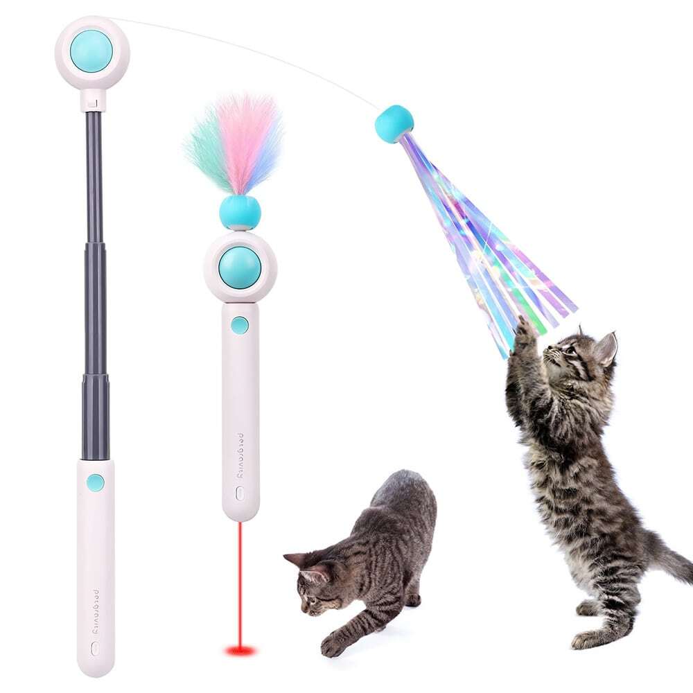 Інтерактивна іграшка для котів Petgravity висувна вудочка з лазером (Блакитна) фото2