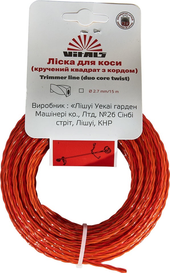 Косильная леска Vitals 2,7 мм 15 м, витый квадрат с кордом (67369) фото 