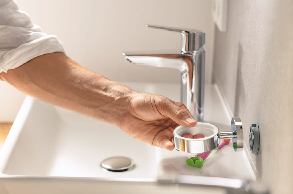 Стакан скляний Grohe QuickFix Start Cube з тримачем, хром (41097000)фото4
