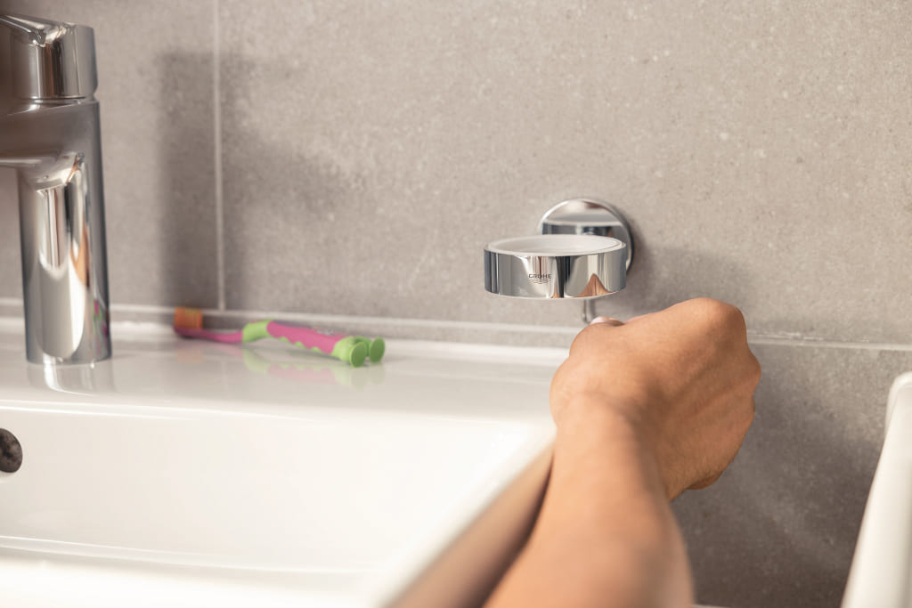 Стакан скляний Grohe QuickFix Start Cube з тримачем, хром (41097000)фото5
