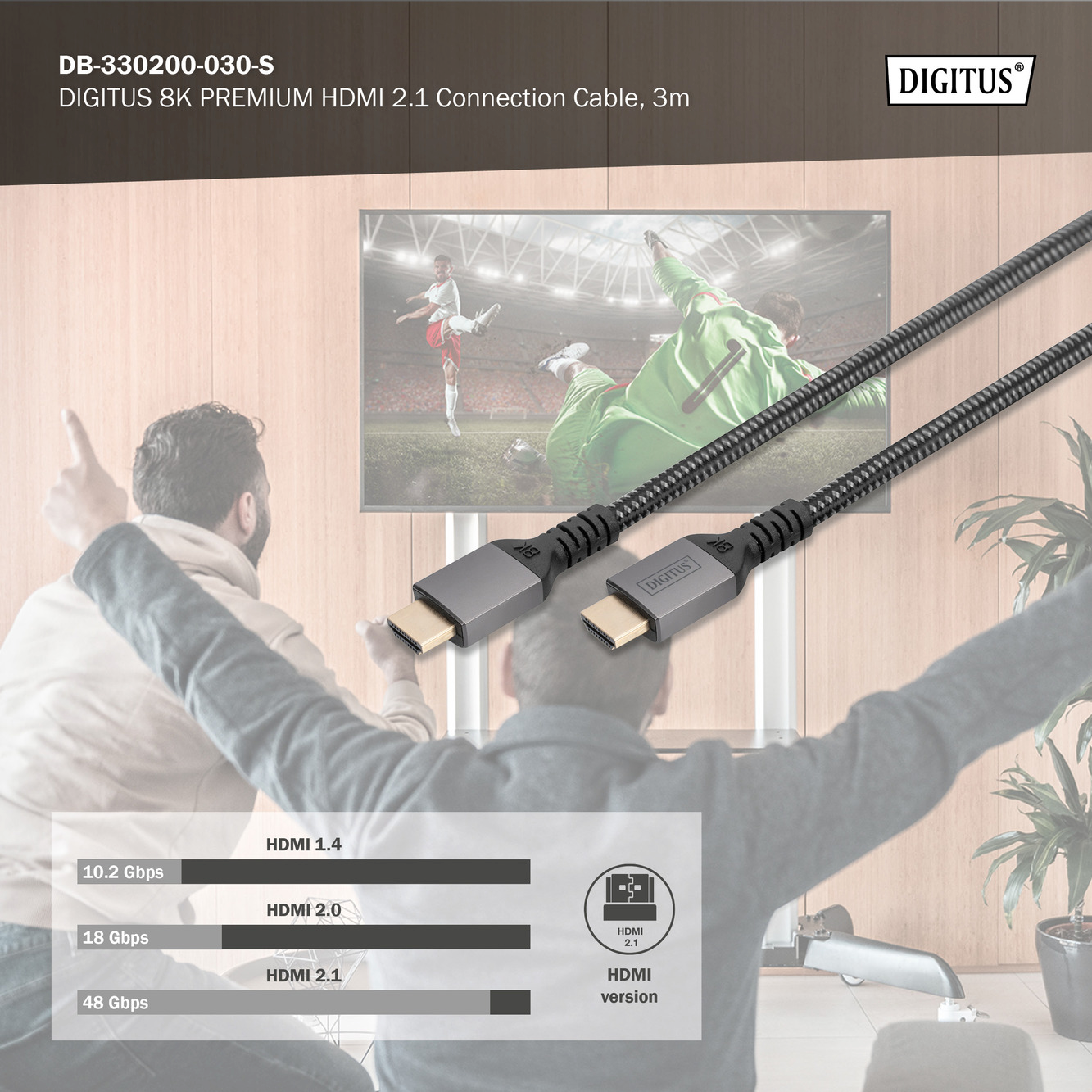 Кабель DIGITUS HDMI (M/M) 8K, Ultra High speed/Ethernet, 3м черный (DB-330200-030-S) фото 6