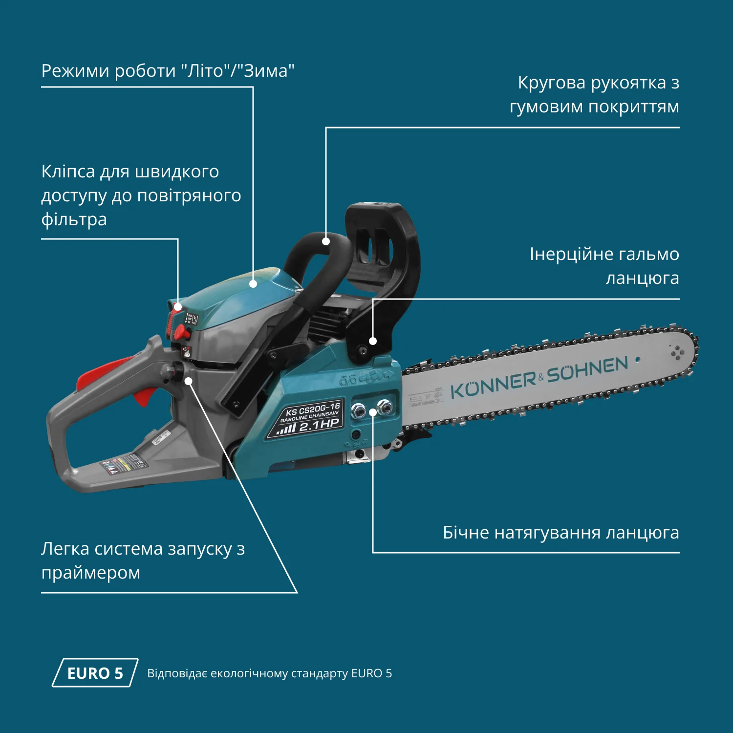 Пила бензинова Konner&amp;Sohnen KS CS20G-16 40см 40см3 5.6кг (KSCS20G-16)фото