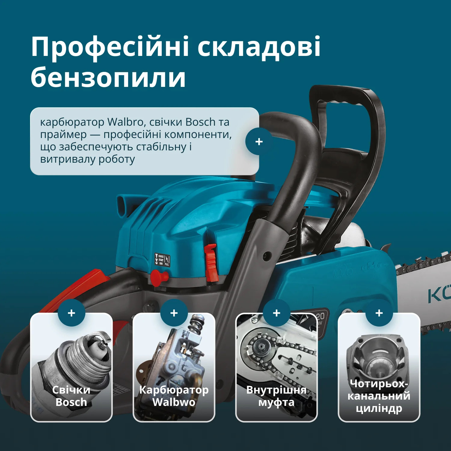Пила бензинова Konner&amp;Sohnen KS CS40G-20 50см 50см3 5.7кг (KSCS40G-20)фото