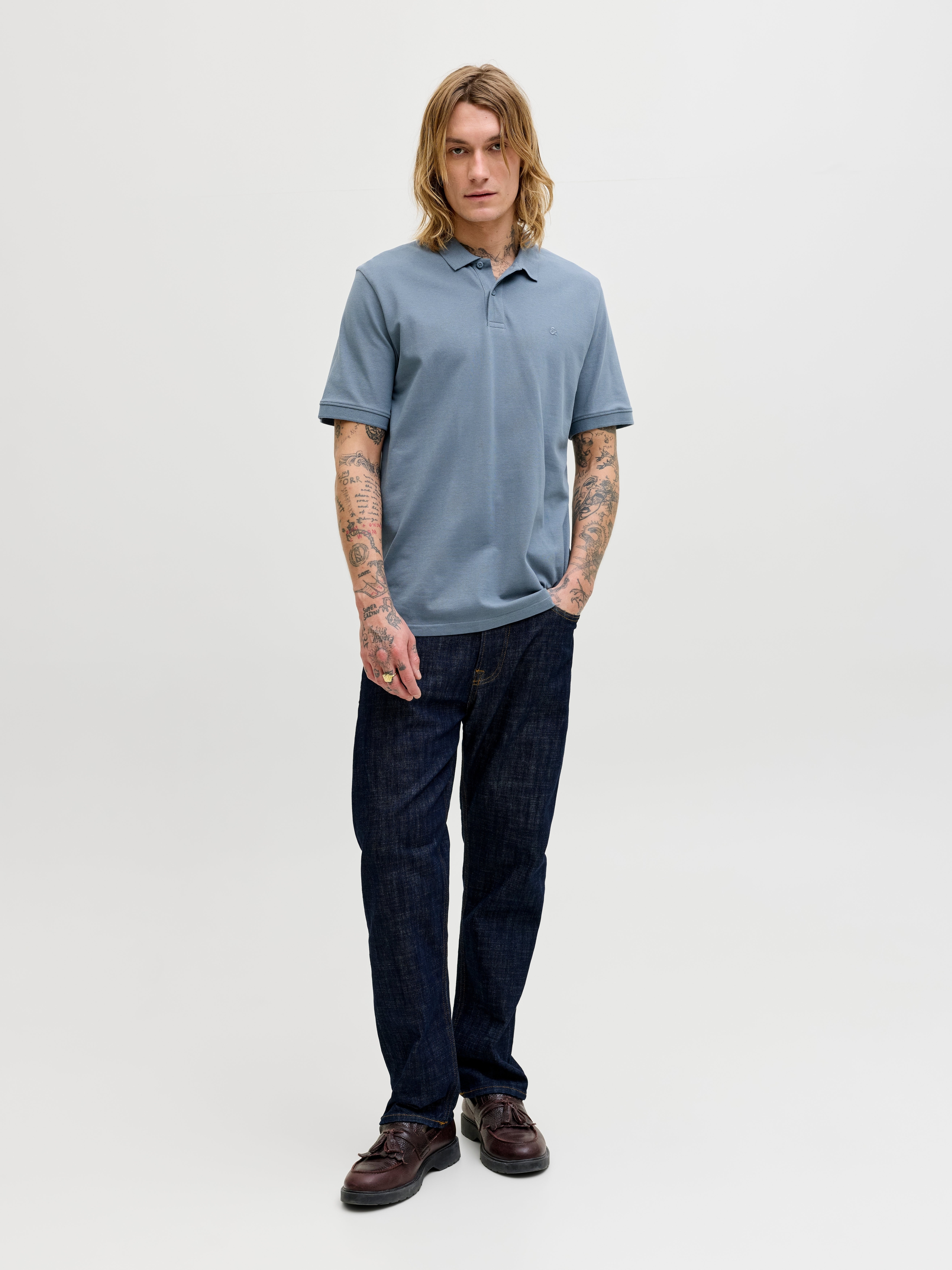 Поло мужское Jack &amp; Jones Jjebasic Polo Ss Noos 12136516 L голубое фото 