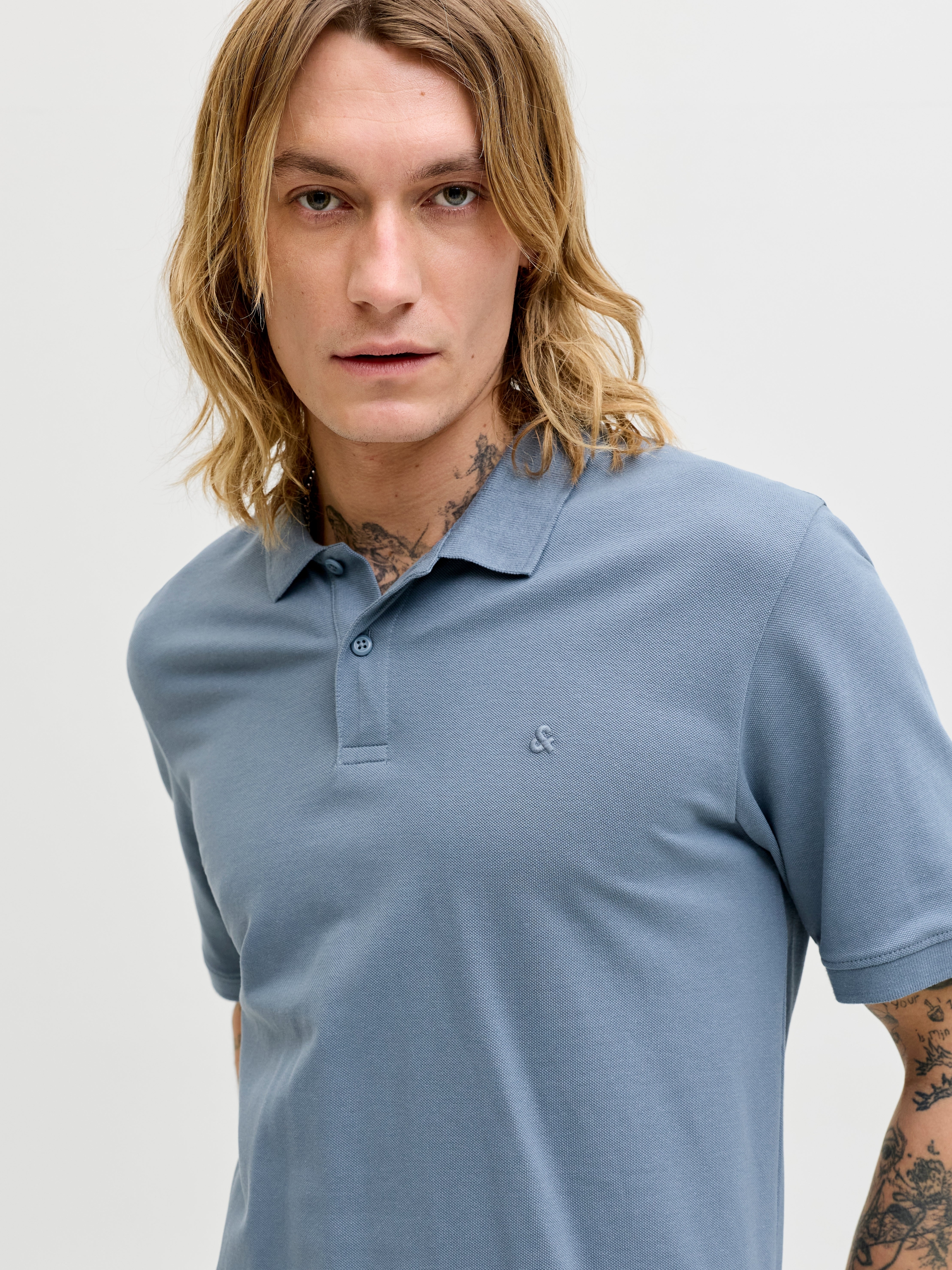 Поло мужское Jack &amp; Jones Jjebasic Polo Ss Noos 12136516 L голубое фото 