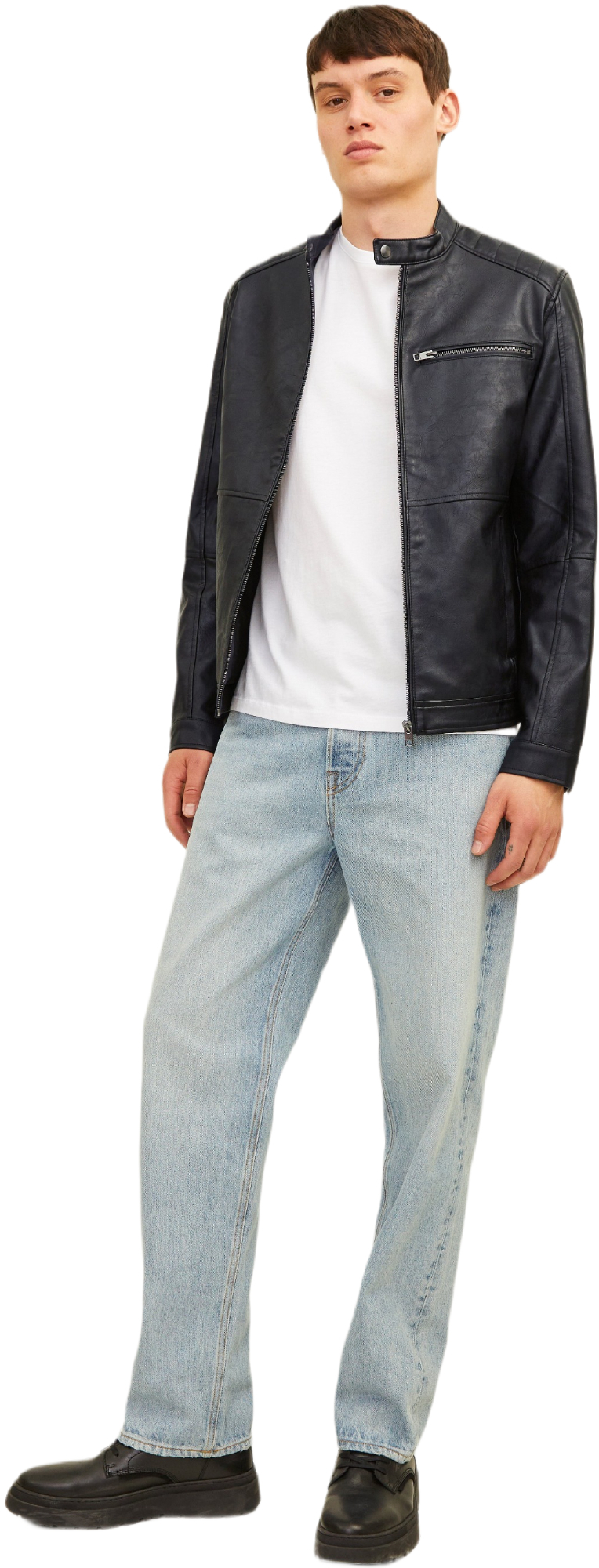 Куртка мужская Jack &amp; Jones Jjedylan Pu Biker Jacket Noos 12261196 M черная фото 