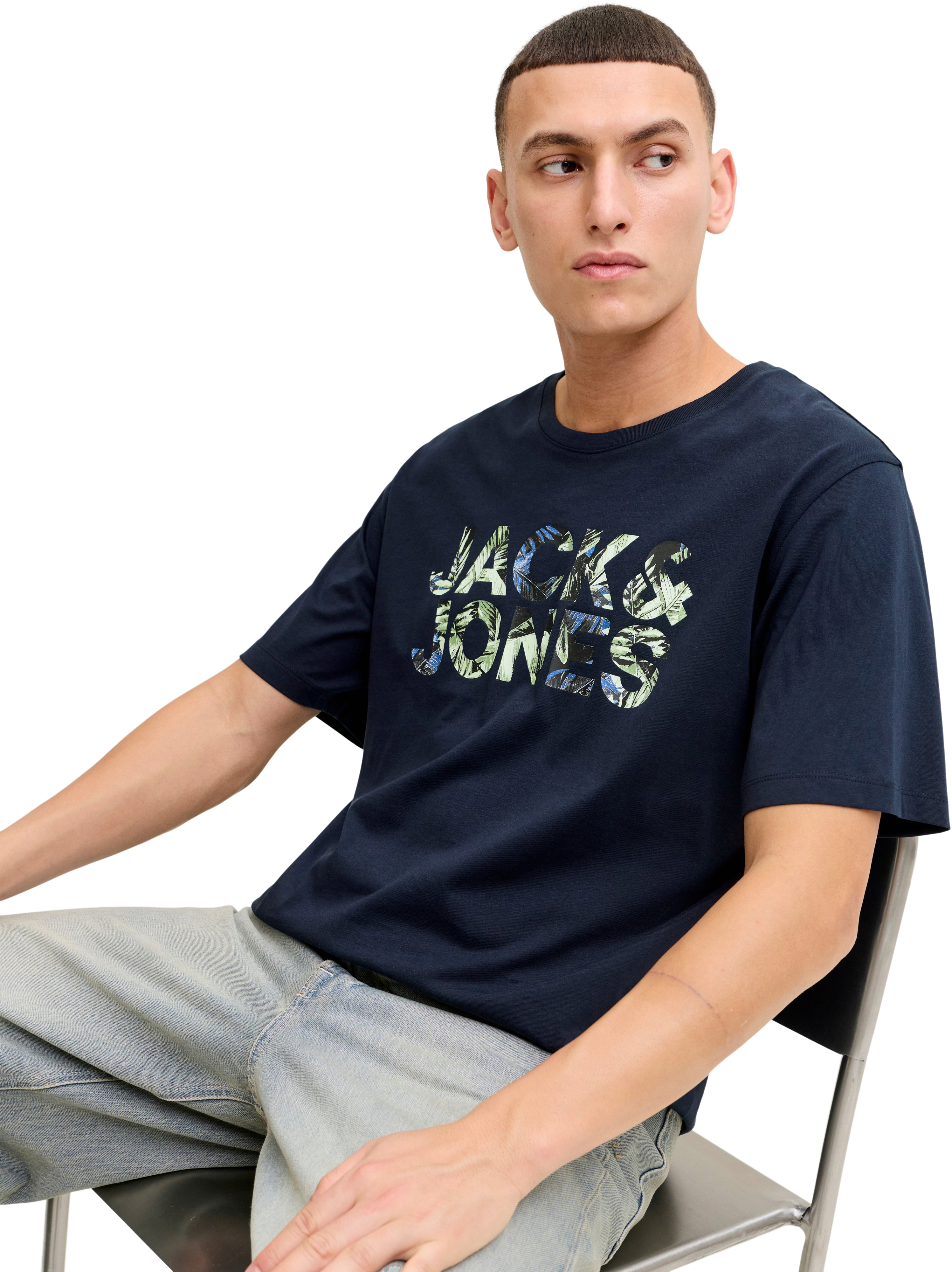 Футболка хлопковая мужская Jack & Jones Jjejeff Logo Tee Ss Sn 12288536 M темно-синяя фото4