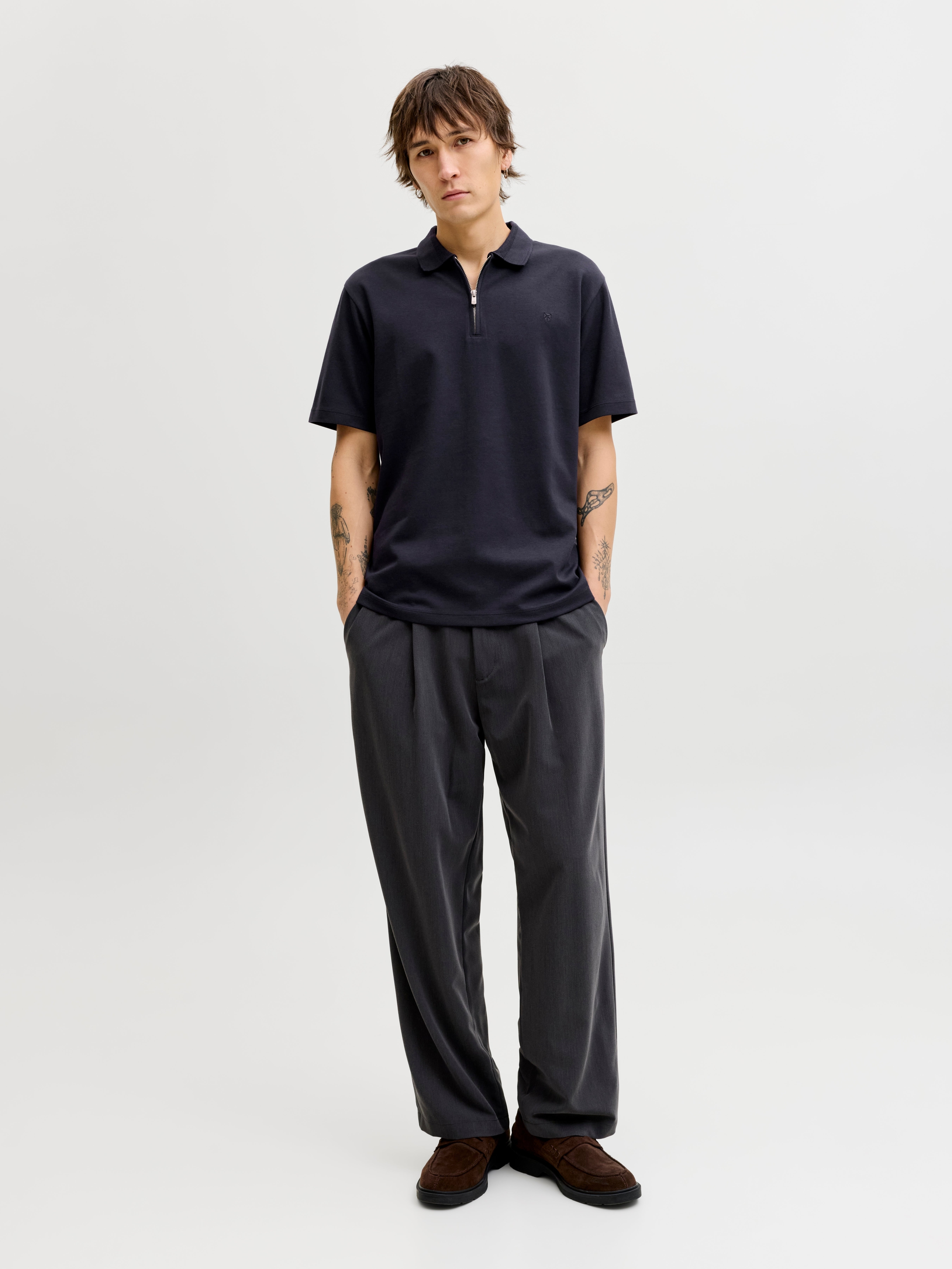 Поло мужское Jack &amp; Jones Jprblaethan Ss Zip Polo Sn 12292992 XL темно-синие фото 