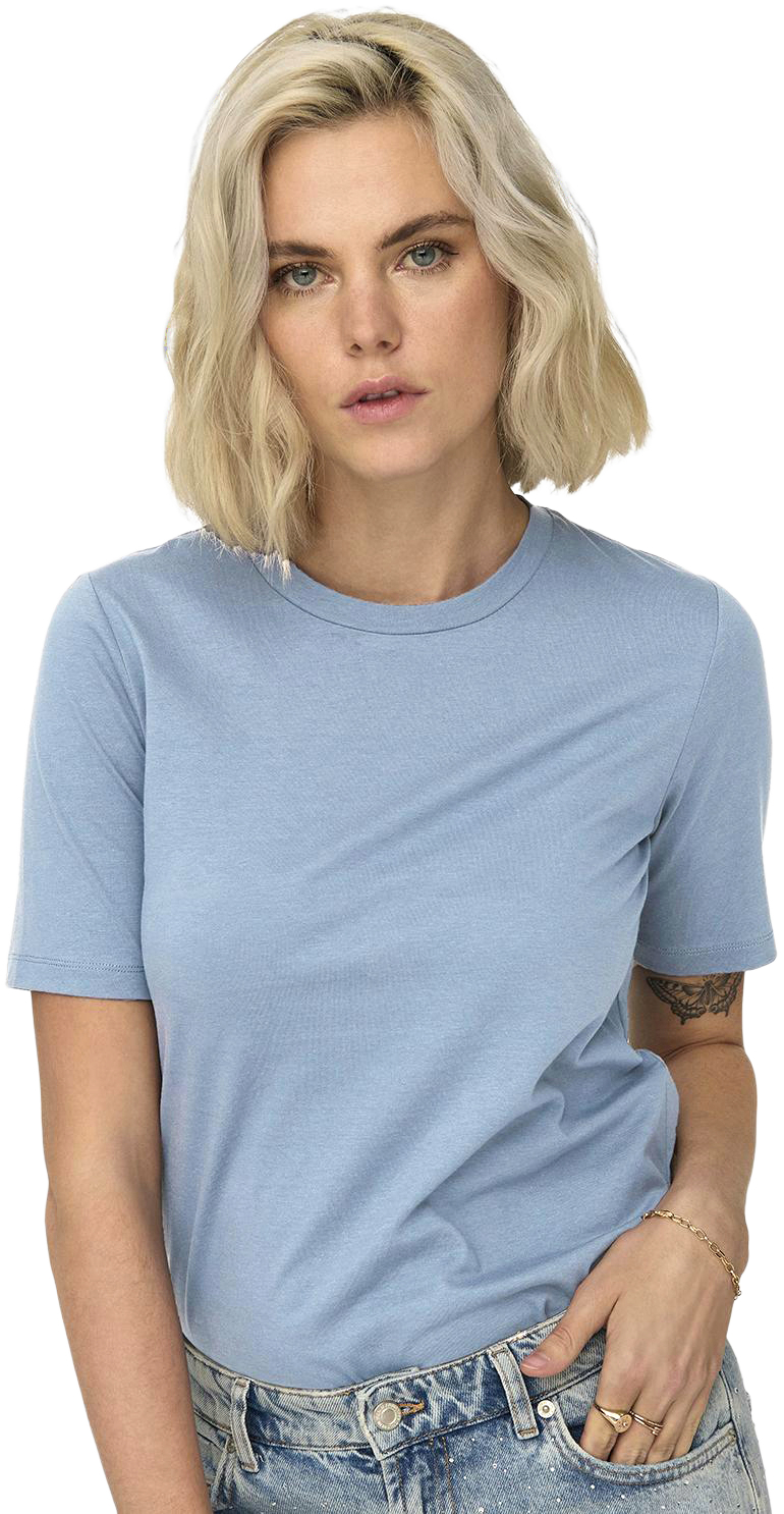 Футболка хлопковая женская ONLY Onlonly S/S Tee Jrs Noos 15270390 M голубая фото 