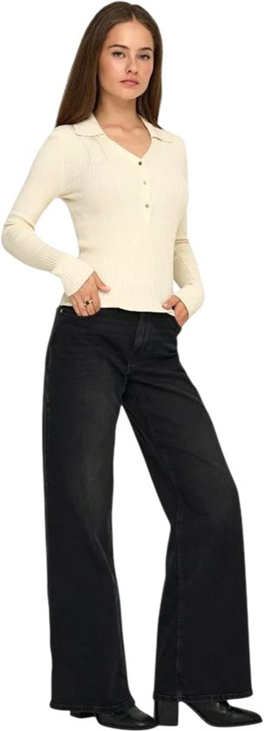 Лонгслив женский ONLY Onlmila Ls Rib Polo Pullover Cs Knt 15368861 L серо-бежевый фото 