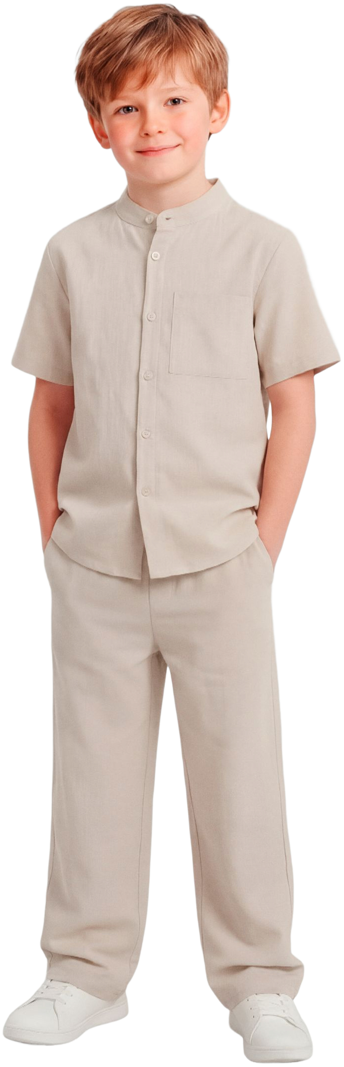 Рубашка для мальчиков Name it Nkmfalinnen Ss Shirt 13240461 122-128 бежевая фото 