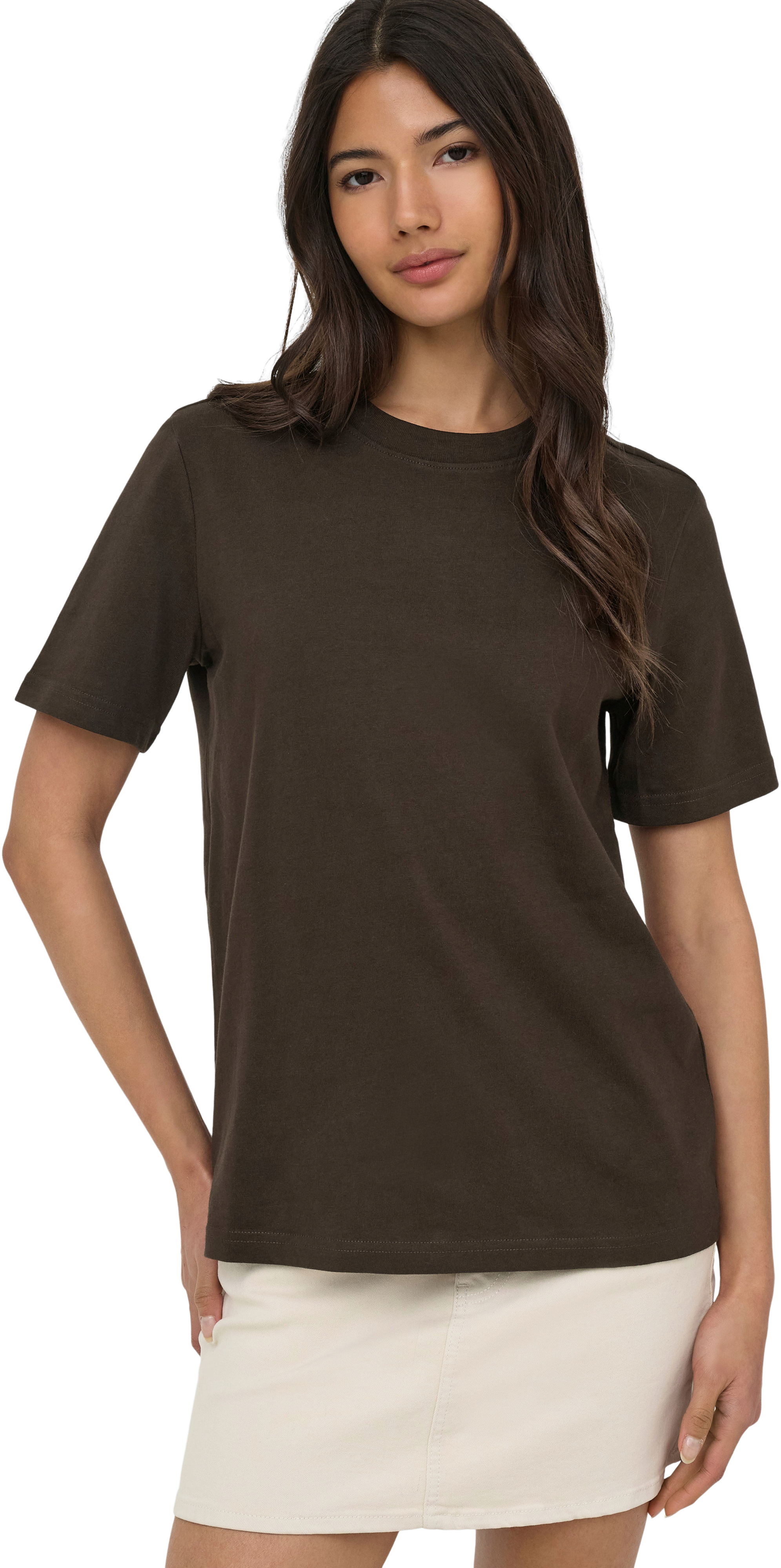 Футболка хлопковая женская ONLY Onlmonja S/S Tee Jrs Noos 15320892 S шоколадная фото 4