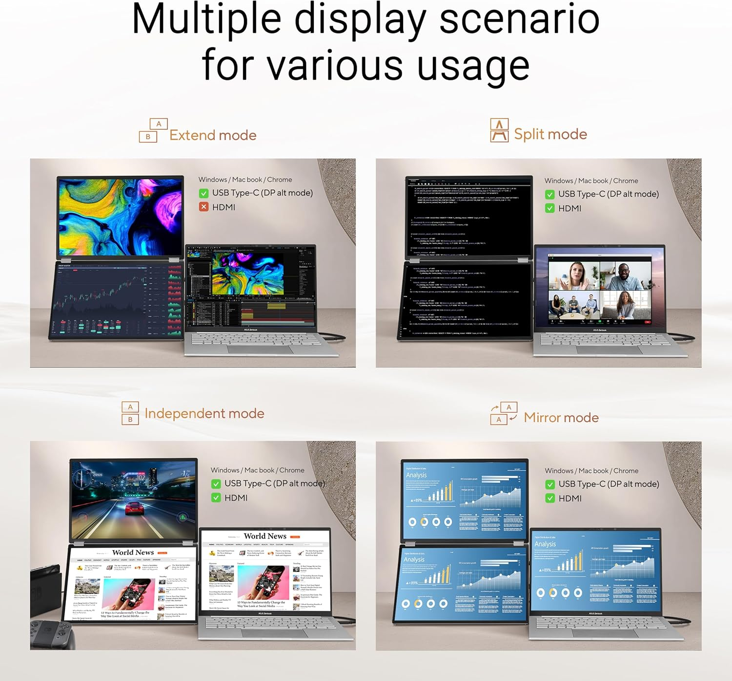 Монитор 14" ASUS ZenScreen DUO MQ149CD OLED (90LM0AKV-B01N70) фото 