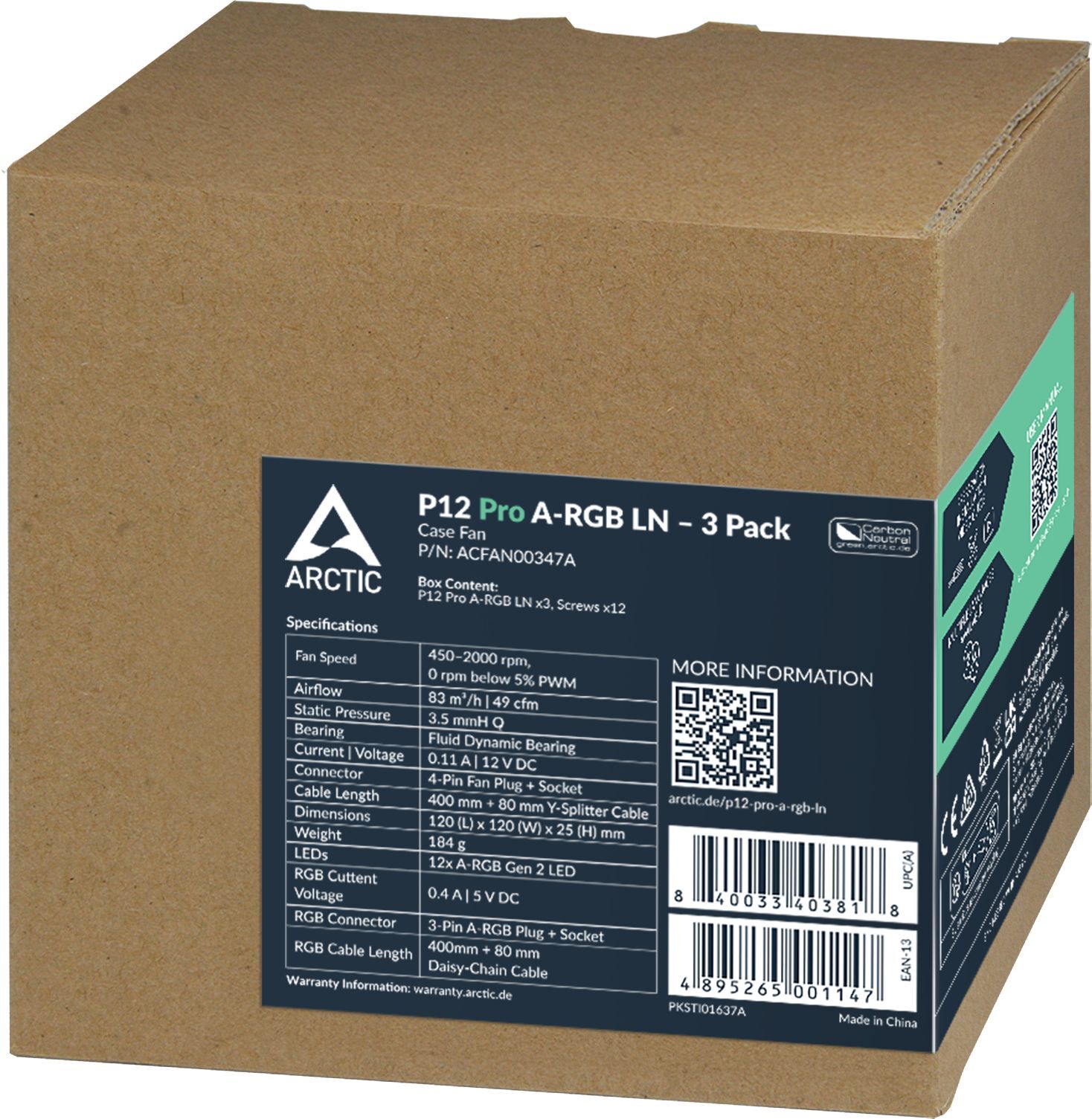 Комплект корпусных вентиляторов ARCTIC P12 PRO A-RGB 3 шт (ACFAN00347A) фото 9