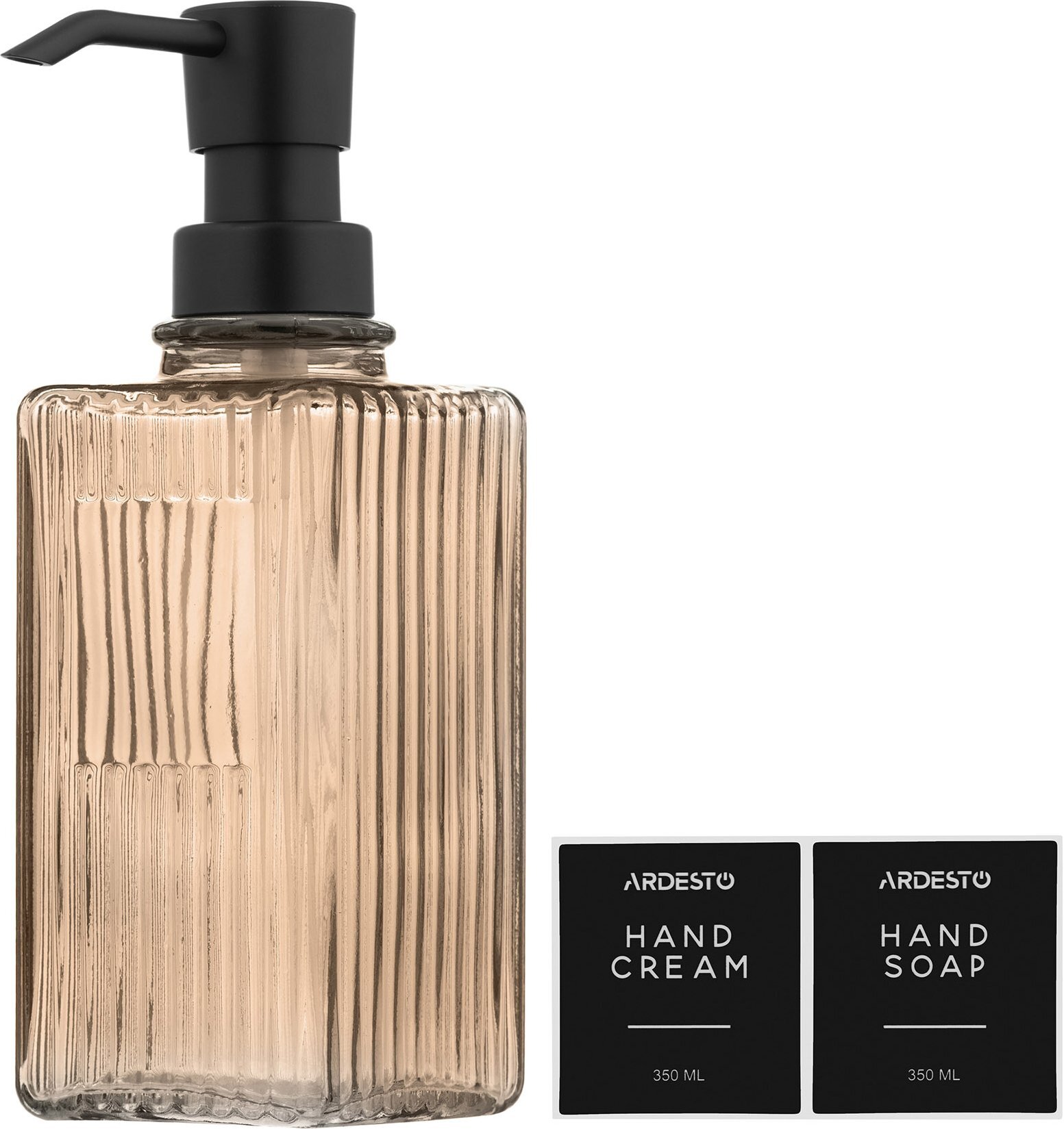 Диспенсер для мыла ARDESTO Minimalism Aon, 350мл, содово-известковое стекло и пластик, янтарный (ARHB3179A) фото3