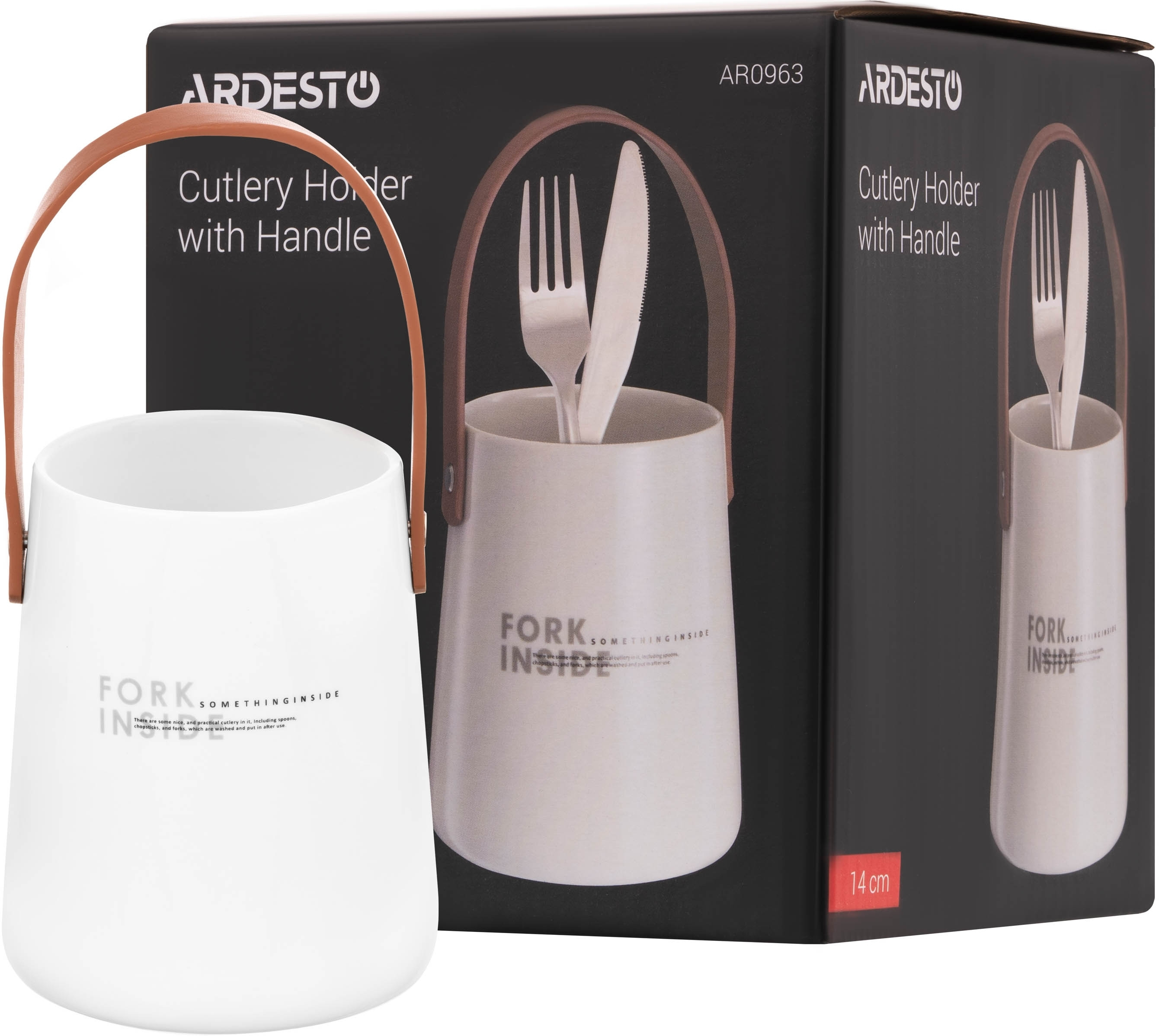 Подставка для столовых приборов ARDESTO, с ручкой, 14см, керамика, кожа, белый (AR0963) фото5