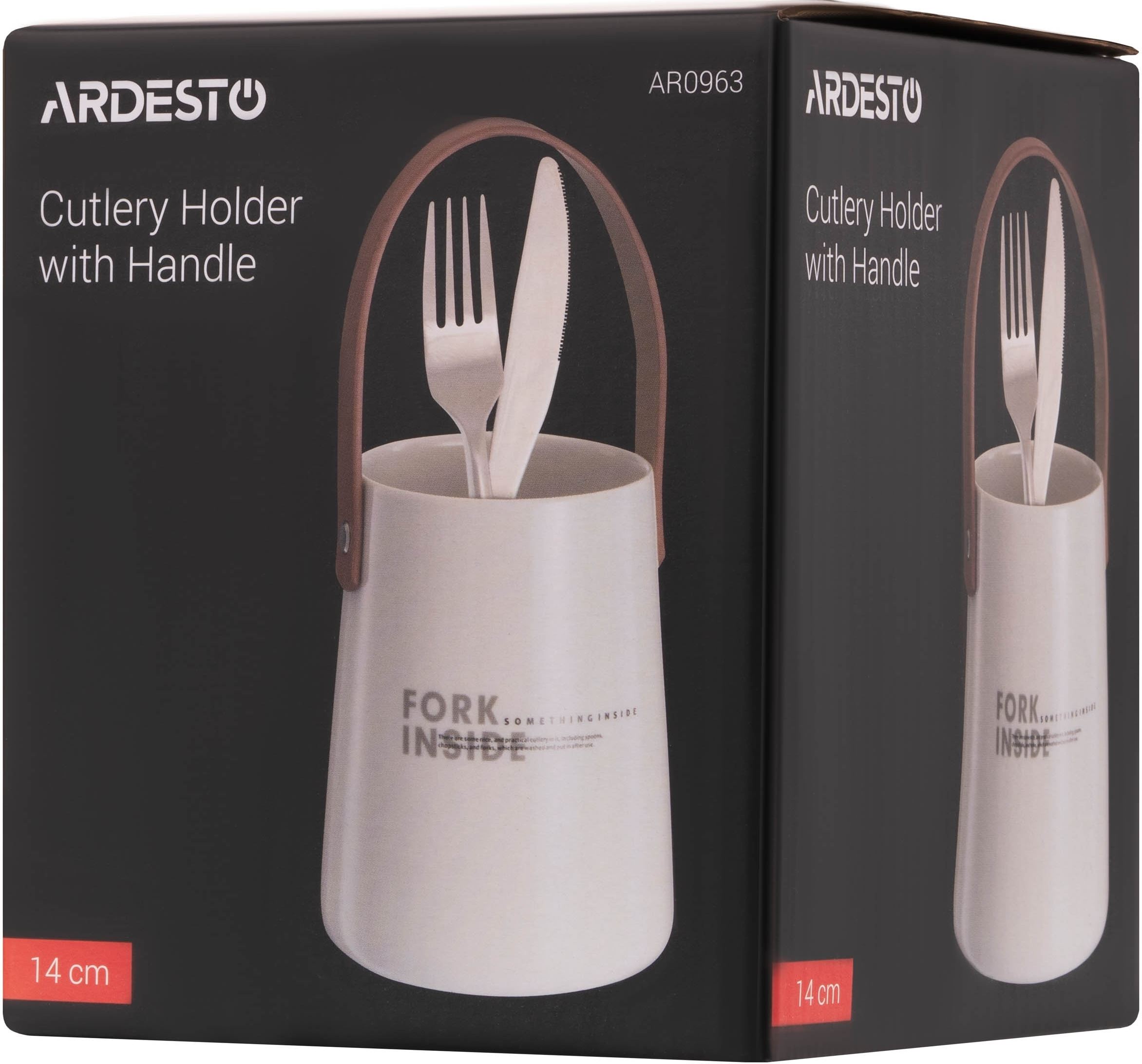 Подставка для столовых приборов ARDESTO, с ручкой, 14см, керамика, кожа, белый (AR0963) фото6