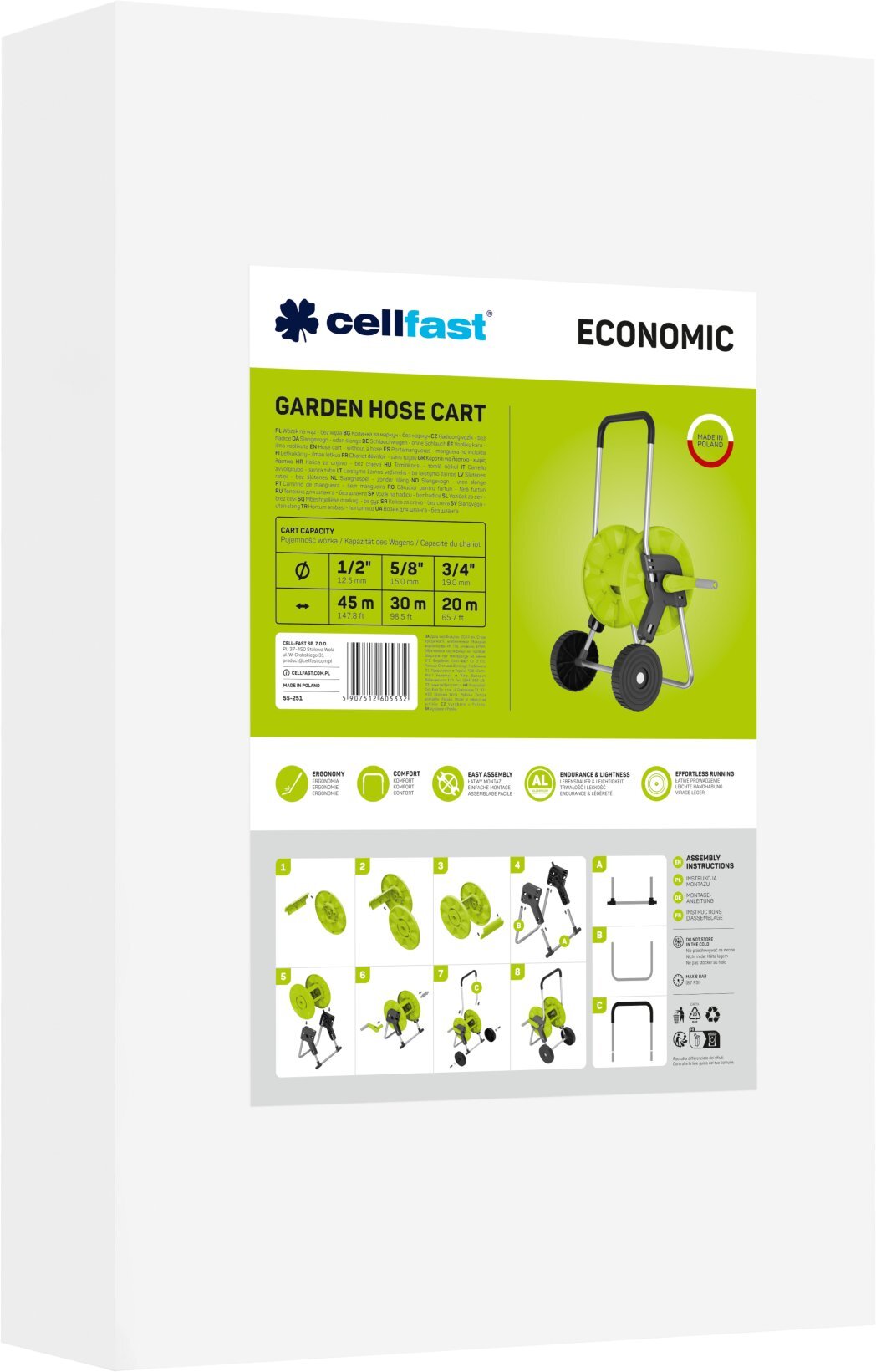 Катушка для шланга Cellfast ECONOMIC на колесах 45м для шланга 1/2" (55-251) фото 