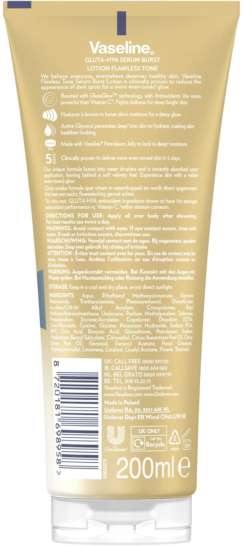 Лосьйон для тіла Vaseline Gluta-hya з гіалуроном для бездоганного тону 200 мл фото