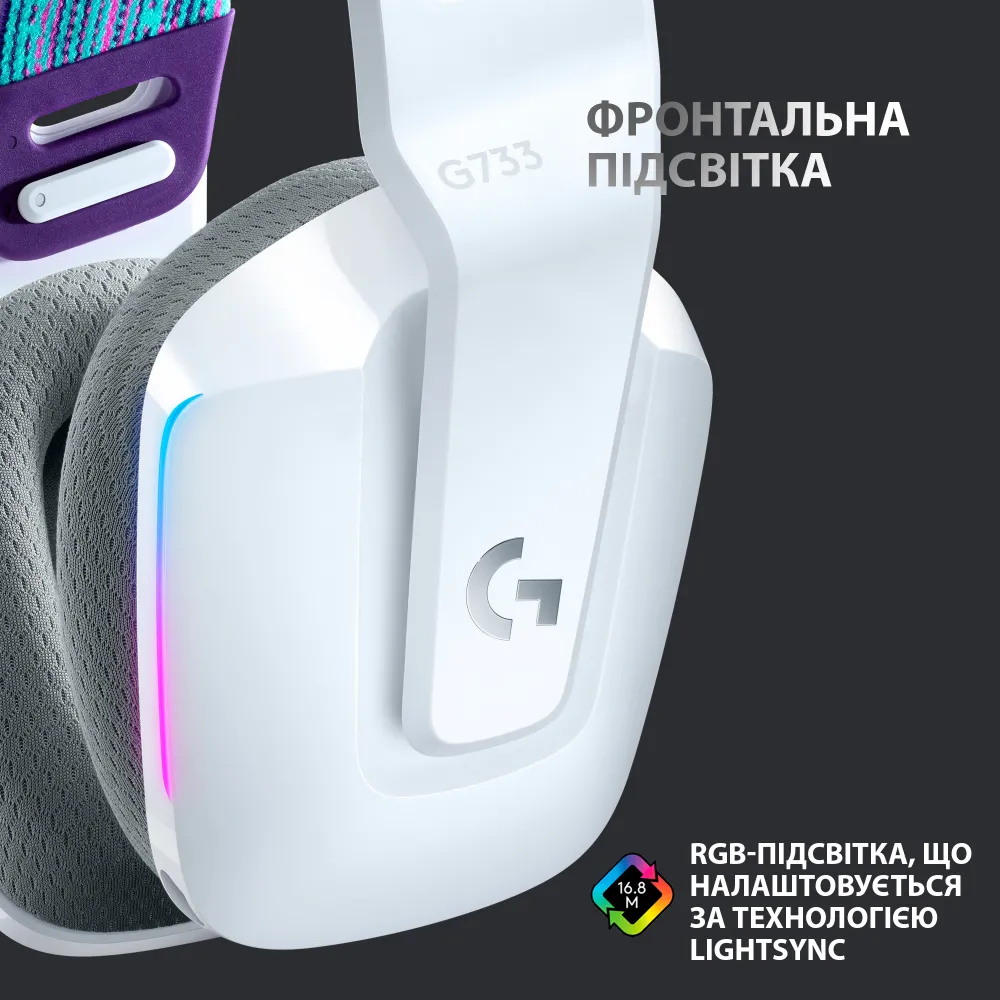 Игровая гарнитура Logitech G733 Lightspeed Wireless RGB White (L981-000883) фото3