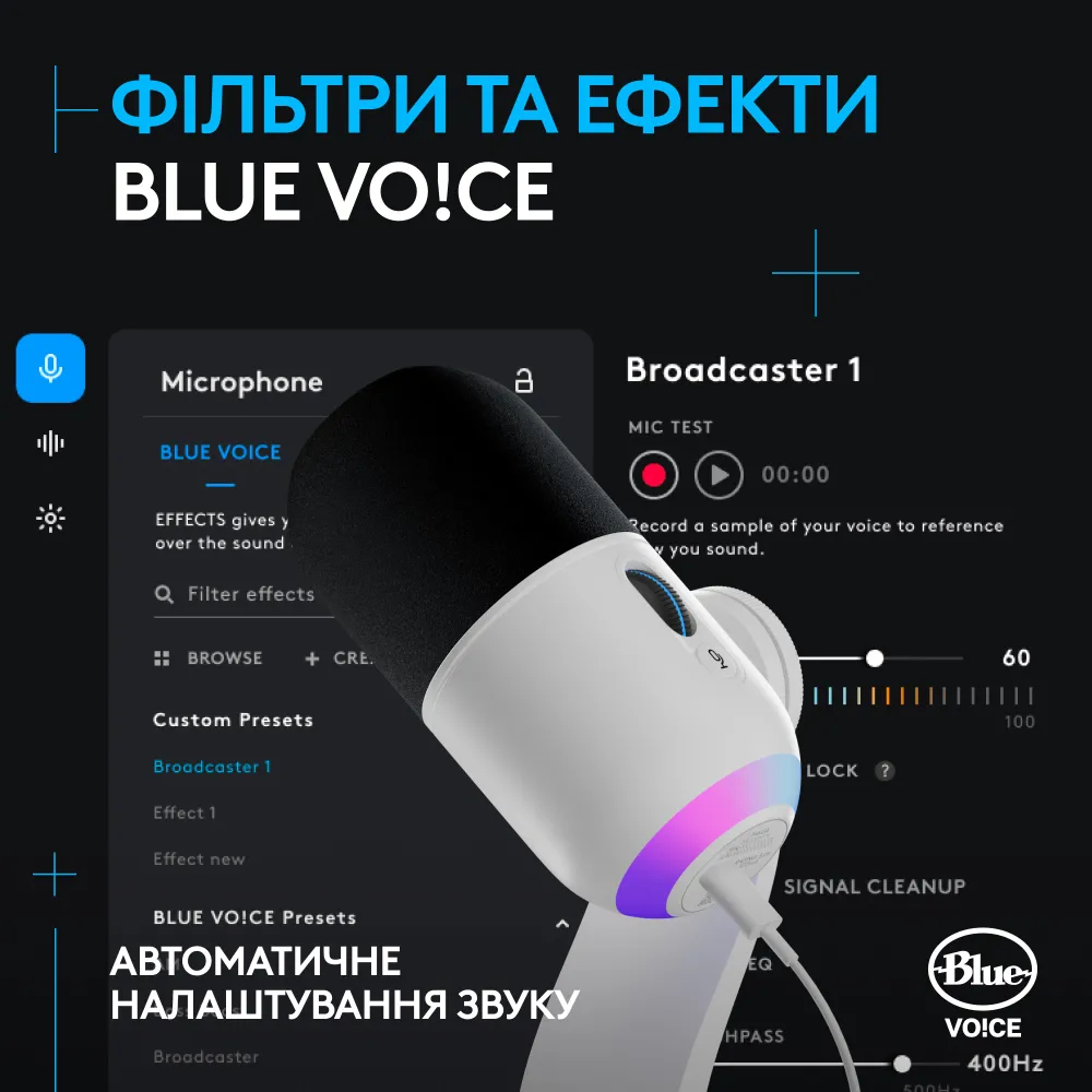 Мікрофон Logitech Yeti GX Dynamic RGB Lightsync White (L988-000576) фото2