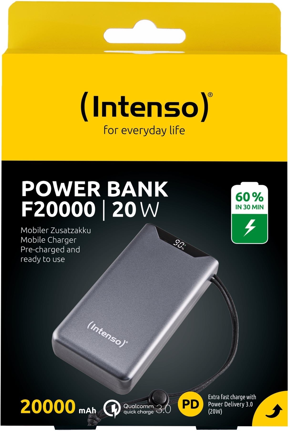Портативное зарядное уствойство Intenso PowerBank USB 20000MAH QC3.0 GREY F20000 (7332054) фото