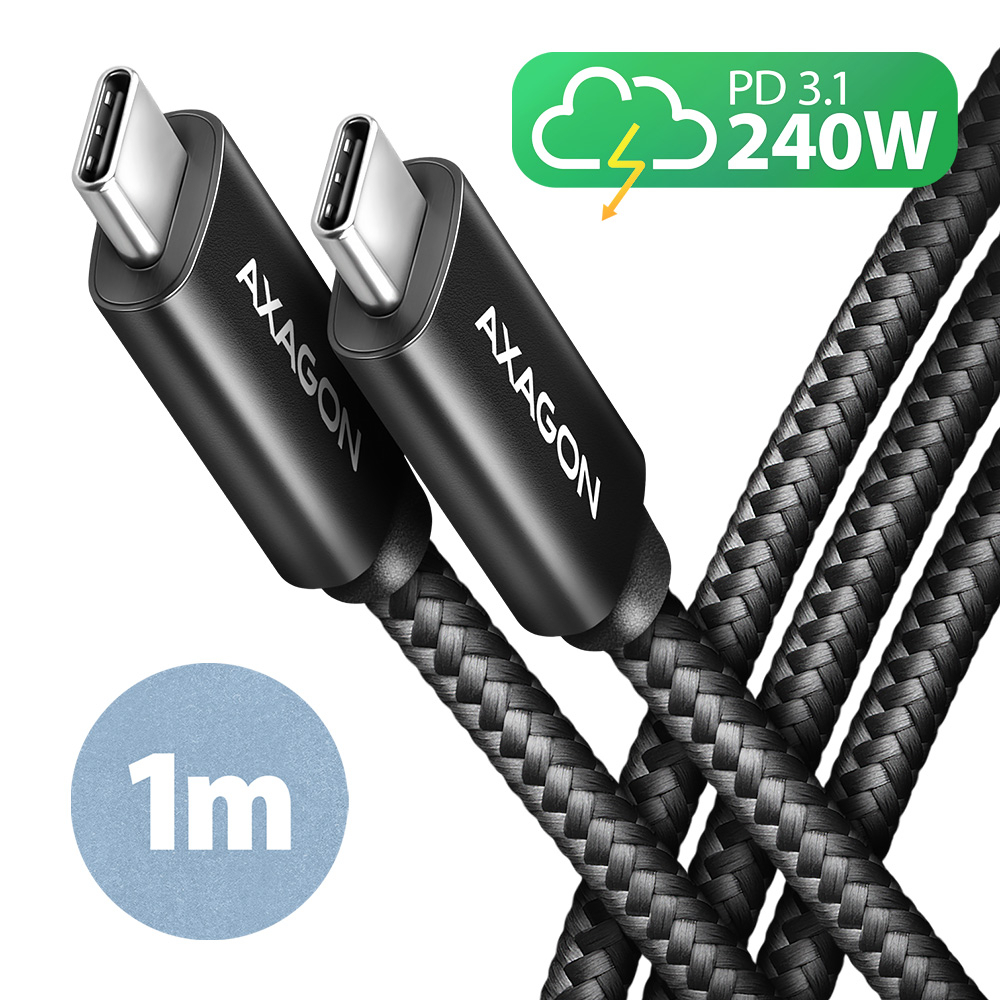 Кабель AXAGON BUCM2-CM10AB USB-C USB-C 2.0, 1м, PD 240W 5A, фото