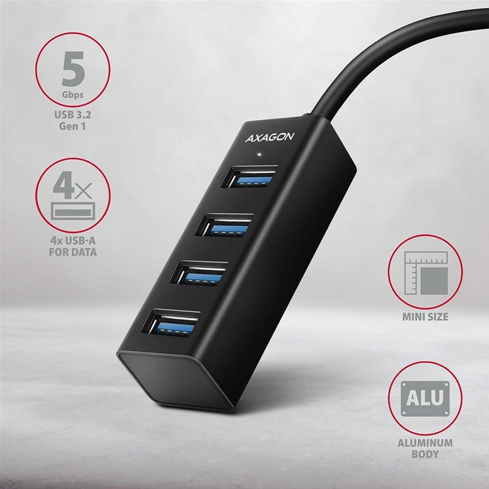 Хаб AXAGON HUE-M1AL SuperSpeed USB-A MINI hub, USB-A кабель 120см, фото