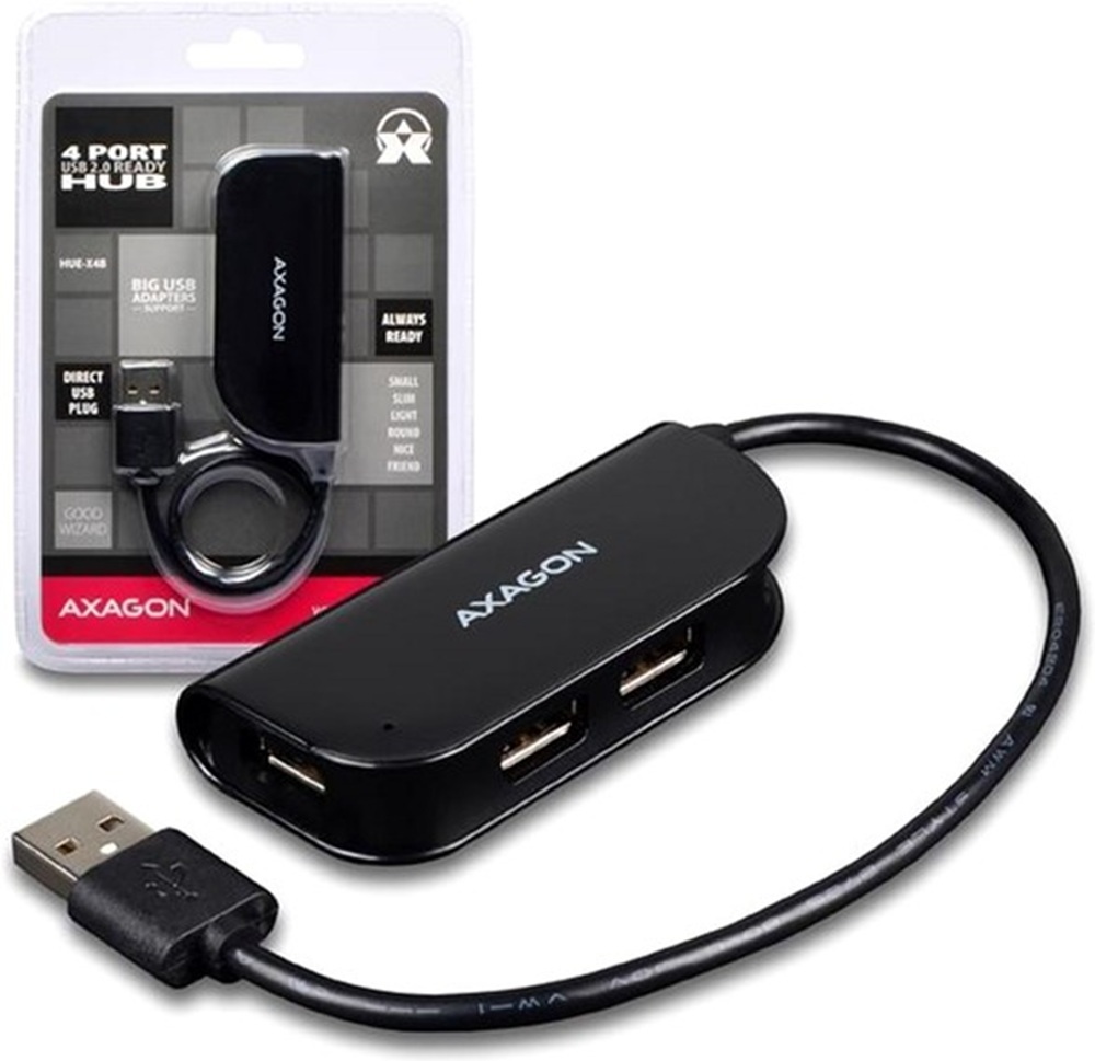 Хаб AXAGON HUE-X4B USB READY hub, USB-A кабель 20см, фото