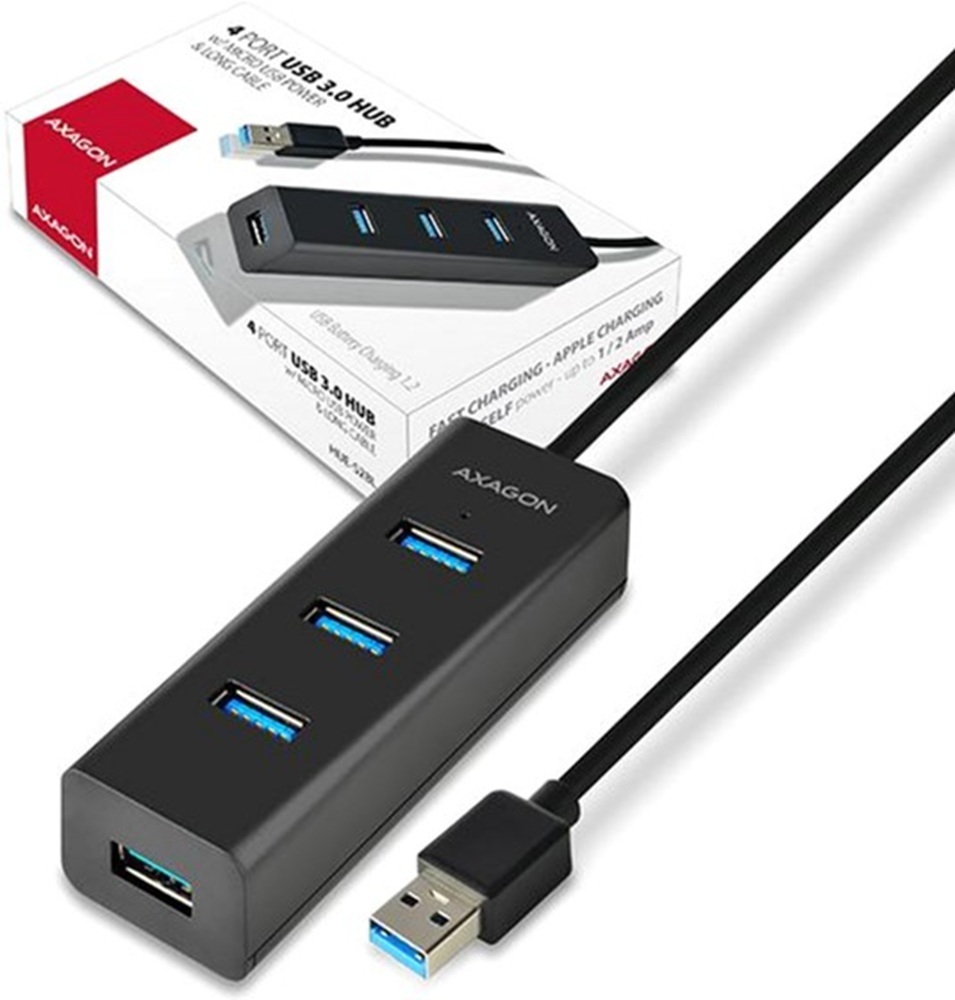 Хаб AXAGON HUE-S2BL USB3.0 CHARGING hub, 1.2м кабель, MicroUSB фото2