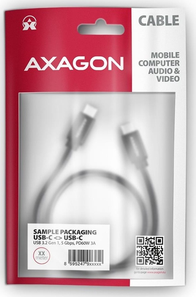 Кабель AXAGON BUCM3-CM10AB USB-C-USB-C 3.2 Gen 1, 2m, PD 60W, 3A, фото