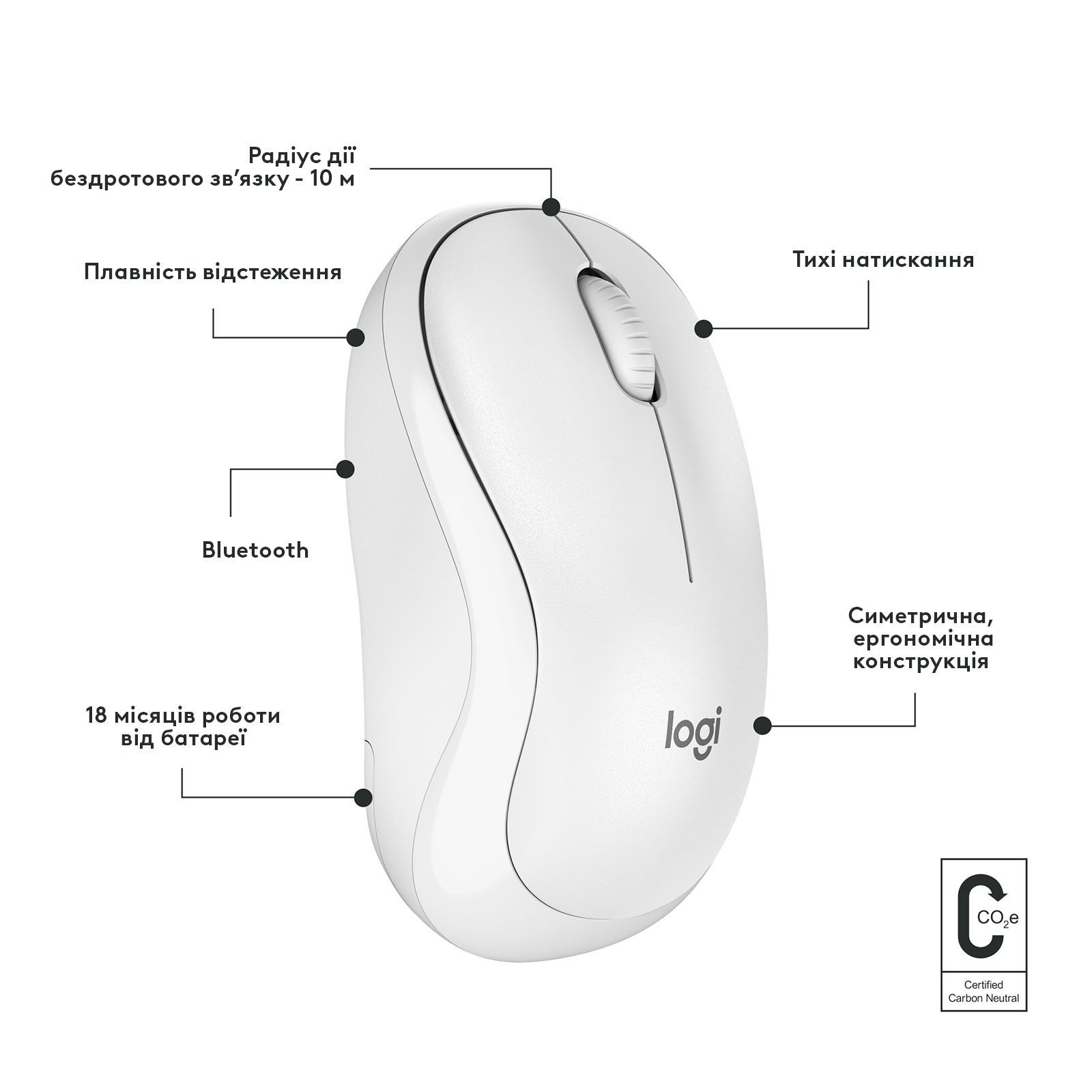 Мышь Logitech M240 Bluetooth Mouse WHITE, SILENT фото4