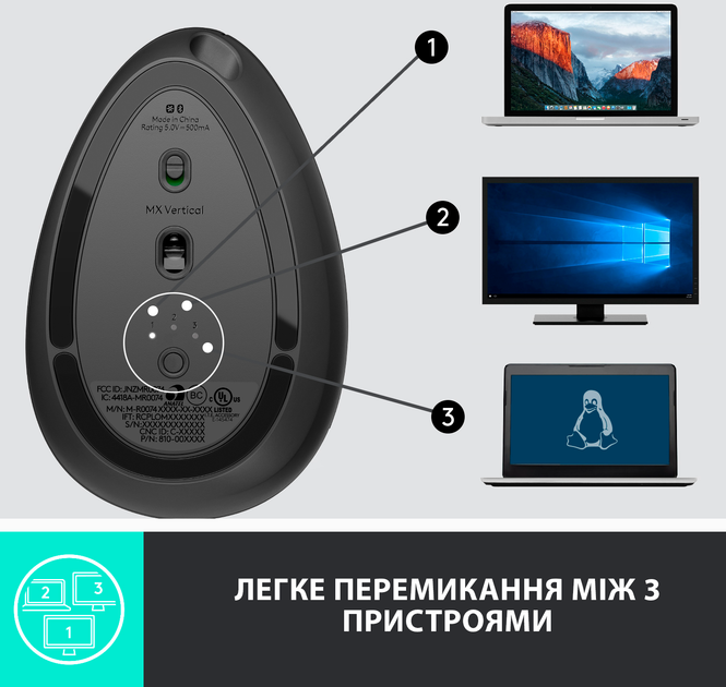 Мышь Logitech MX Vertical Bluetooth Mouse, GRAPHITE фото3