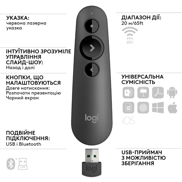 Мышь Logitech R500s Bluetooth Presentation Remote, GRAPHITE фото3