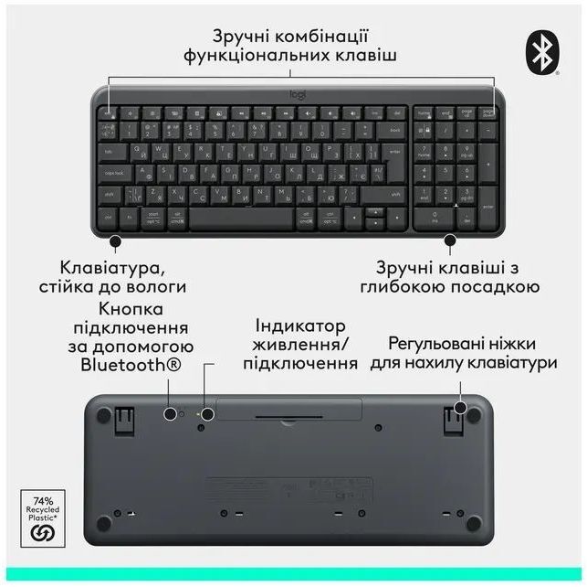 Клавиатура Logitech MK250 Compact Bluetooth Wireless Combo, GRAPHITE фото