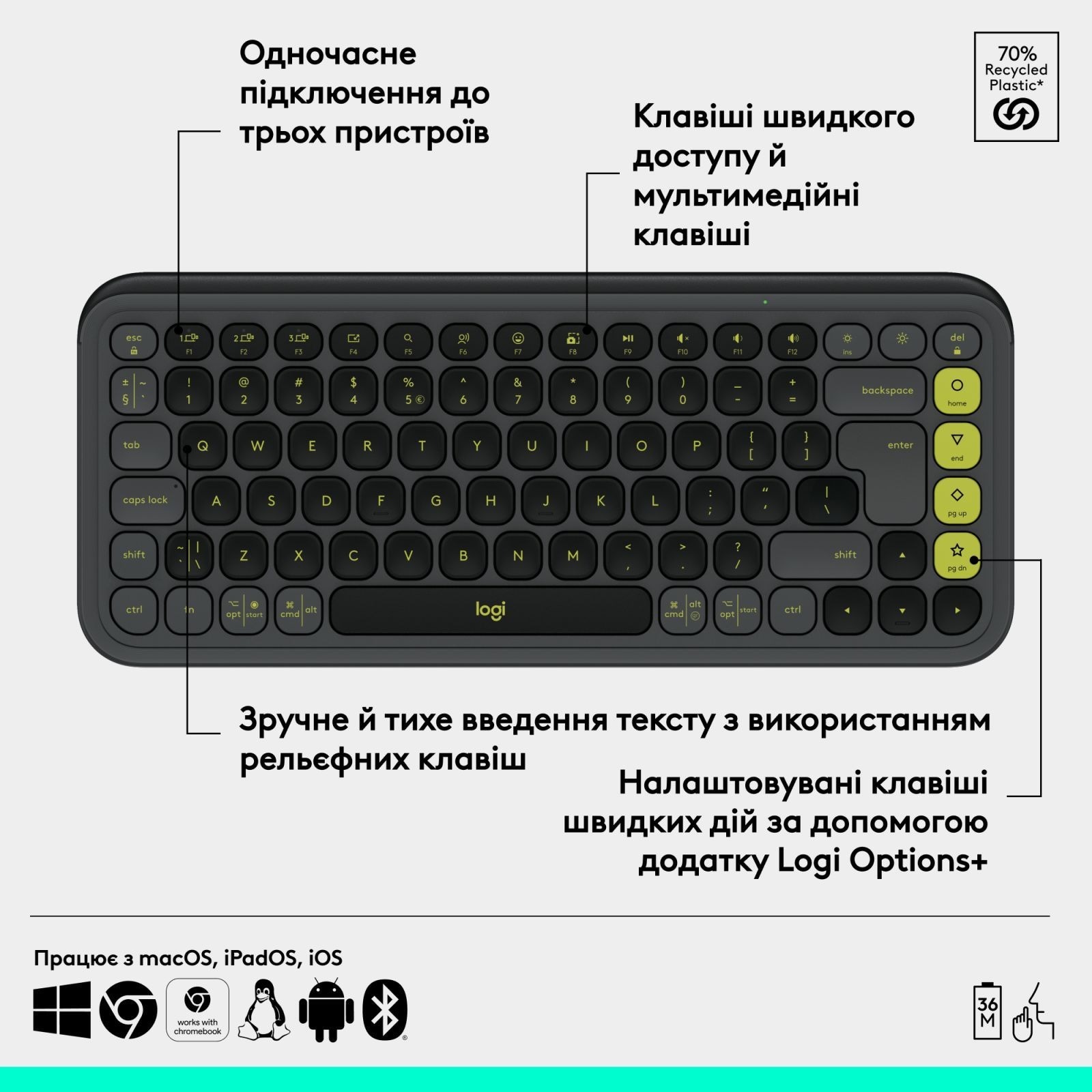 Клавиатура Logitech POP ICON KEYS, GRAPHITE фото4