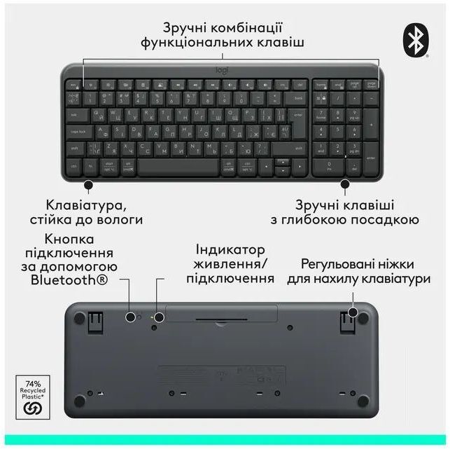 Клавиатура Logitech K250 Compact Bluetooth Wireless Keyboard, GRAPHITE фото3