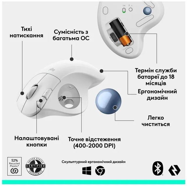 Мышь Logitech ERGO M575S Wireless Trackball, WHITE фото6