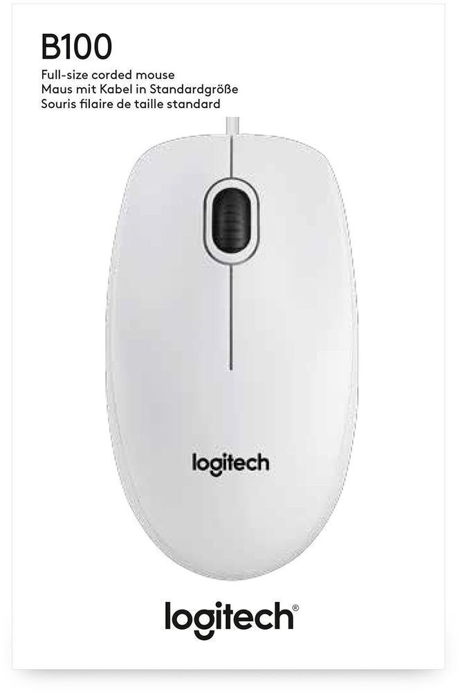 Мышь Logitech B100 Corded Mouse, WHITE фото3