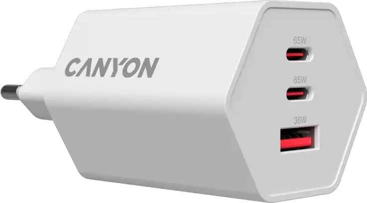 Сетевое зарядное устройство Canyon Hexagon GaN 65W, 2xUSB-C PD, 1xQC, White (CND-CHAHEX65W) фото3