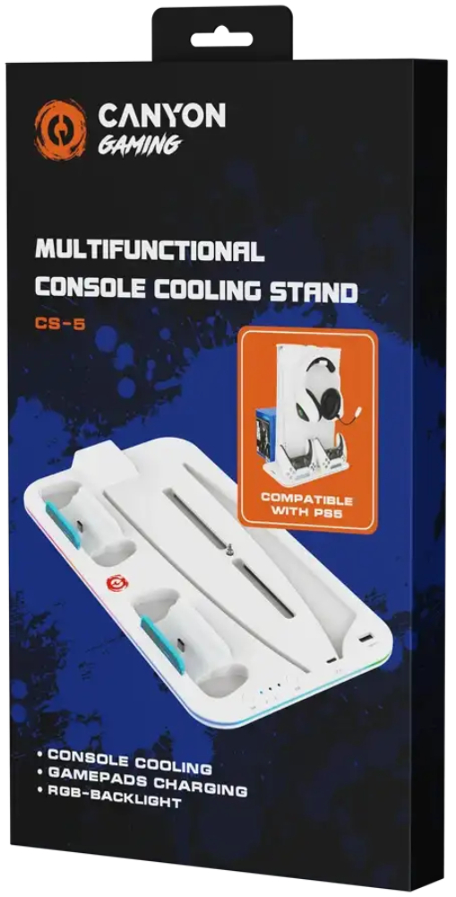Подставка для PS5 Canyon CS-5 RGB с зарядкой для геймпадов White (CND-CSPS5W) фото3