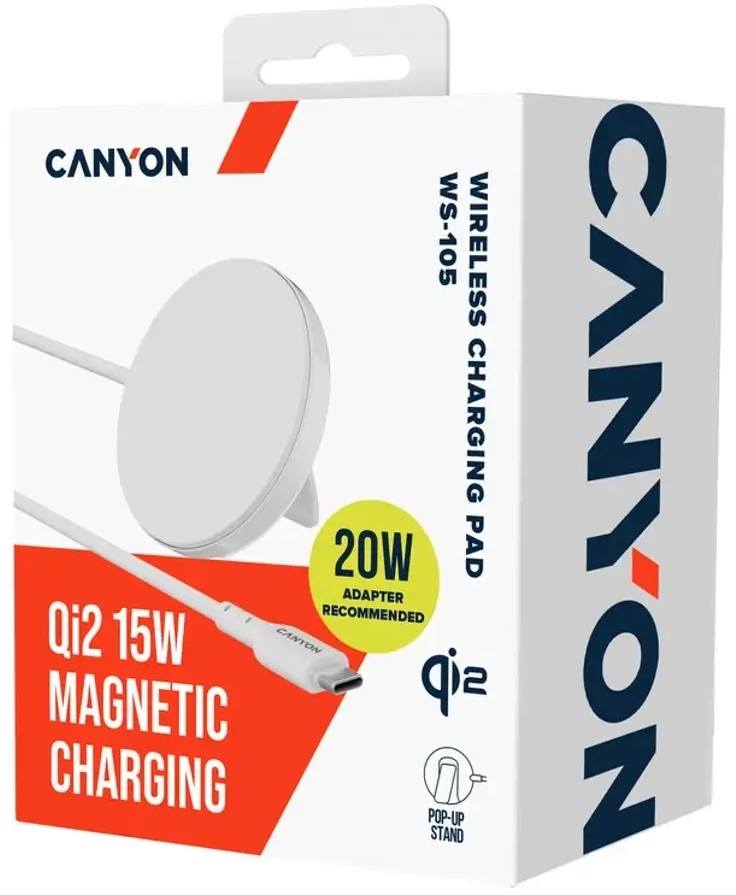 Беспроводное зарядное устройство Canyon WS-105 15 Вт Qi2 White (CNS-WCS105W) фото7