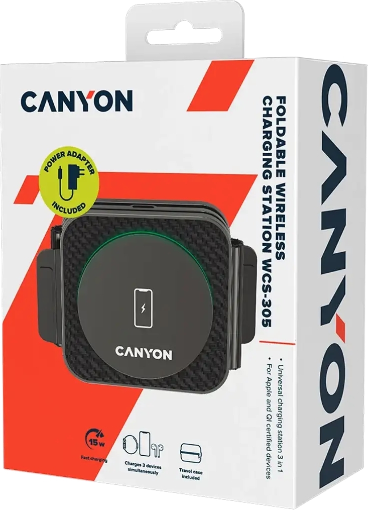 Беспроводное зарядное устройство Canyon WS-305 3 в 1 QI Black (CNS-WCS305B) фото9