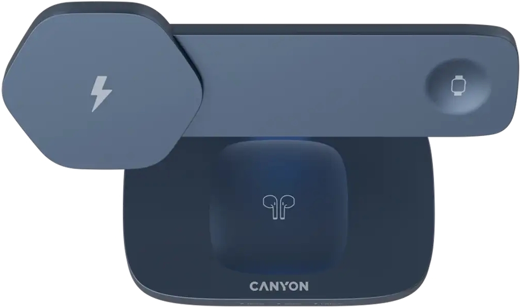 Беспроводное зарядное устройство Canyon wireless charger HEXAGON WCS-310 3in1 DarkGrey/Blue (CNS-WCS310DGBL) фото3