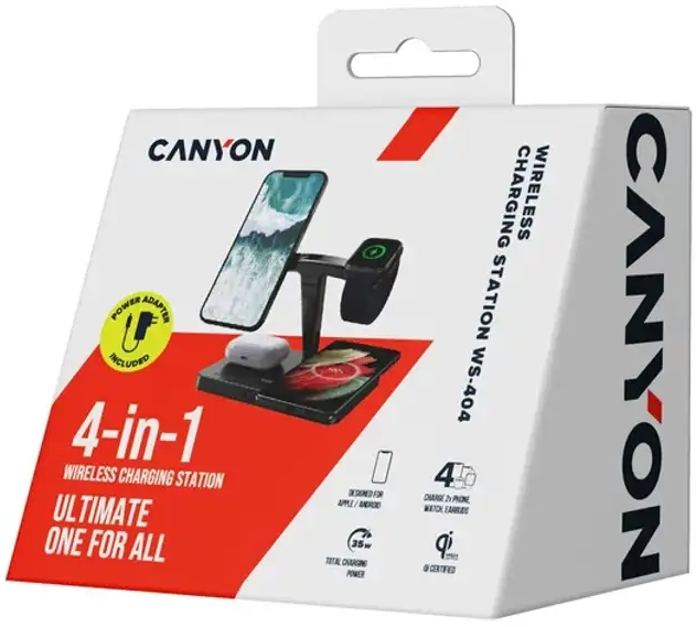 Беспроводное зарядное устройство Canyon WS-404 QI 4 в 1 15 Вт Black (CNS-WCS404) фото3