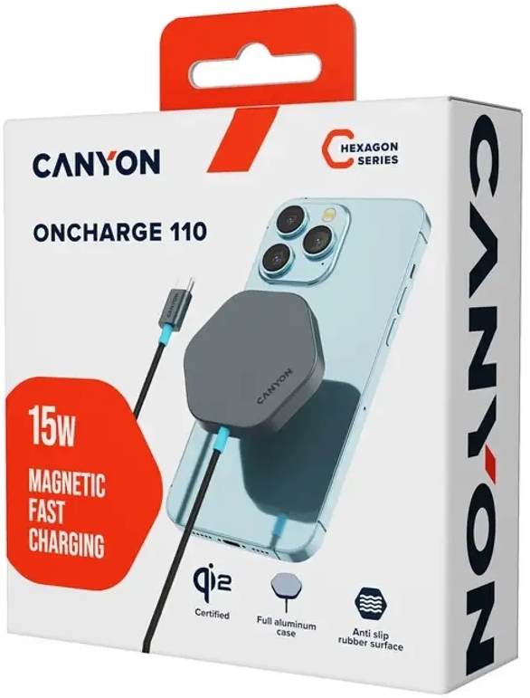 Беспроводное зарядное устройство Canyon Hexagon 110 Dark Grey (CNS-WCS110) фото4