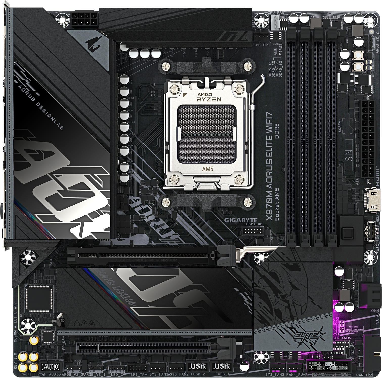 Материнcкая плата GIGABYTE AMD X870 (X870M_AORUS_ELITE_WIFI7) фото2