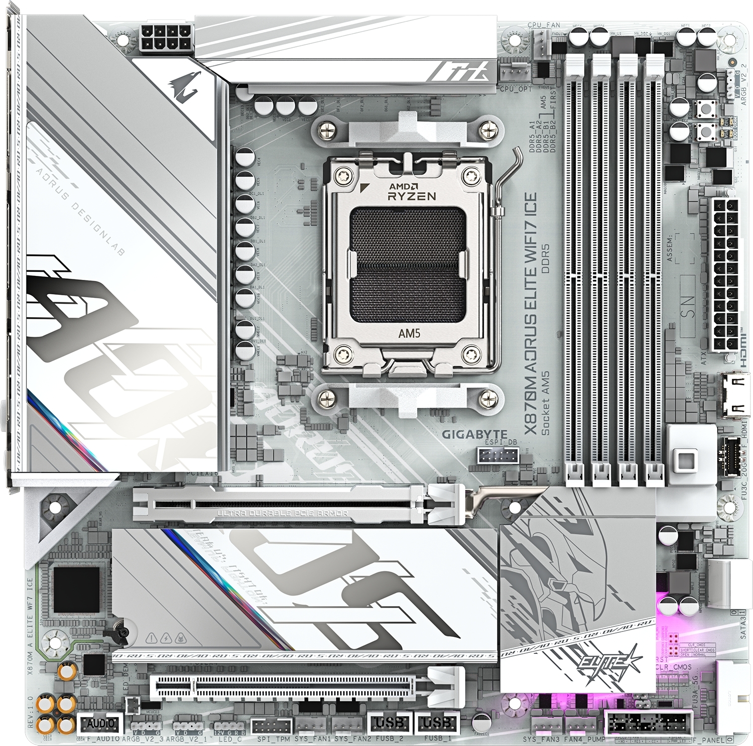 Материнcкая плата GIGABYTE AMD X870 (X870M_AORUS_ELITE_WIFI7_ICE) фото2