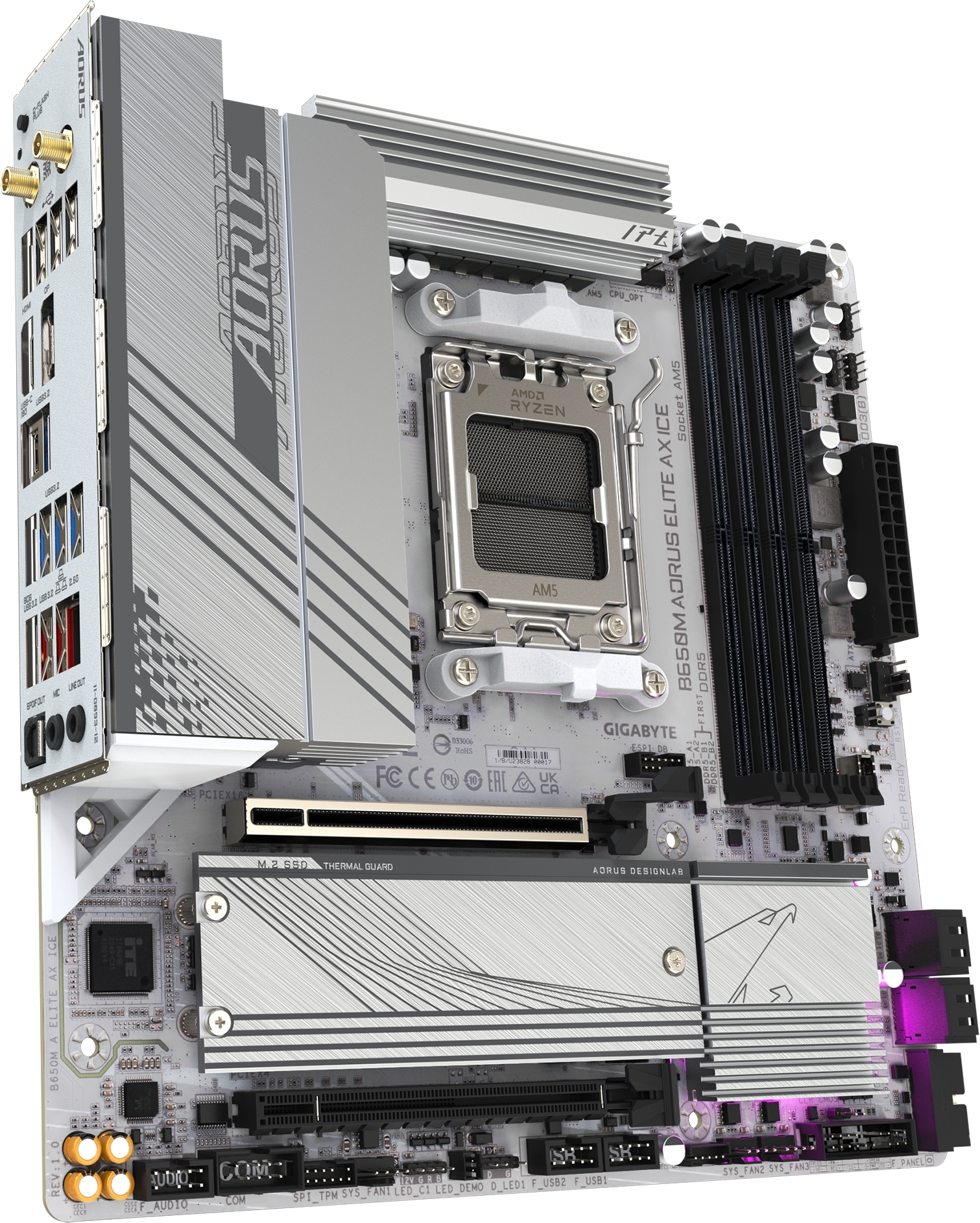 Материнcкая плата GIGABYTE AMD B650 (B650M_AORUS_ELITE_AX_ICE) фото3