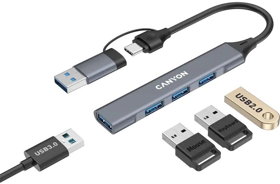 USB-хаб Canyon DS-02 4in1 USB-A/C Grey (CNS-TDS02G) фото5
